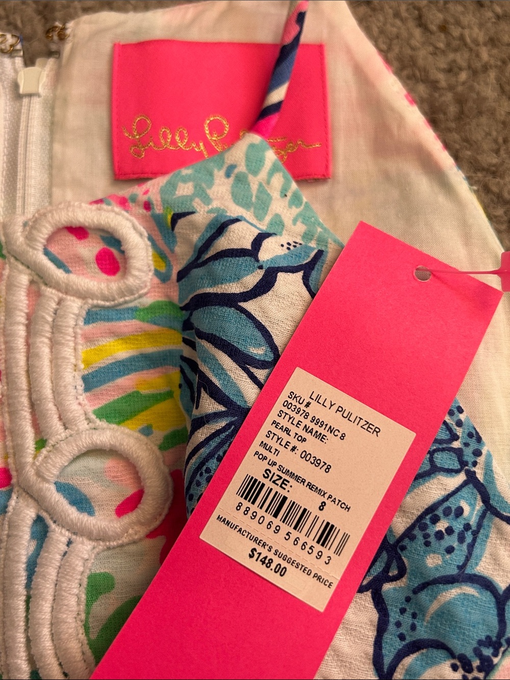 NWT $148 RARE Lilly Pulitzer Pearl Top - Multi Pop Up Summer Remix Patch, Size 8 - Picture 8 of 8